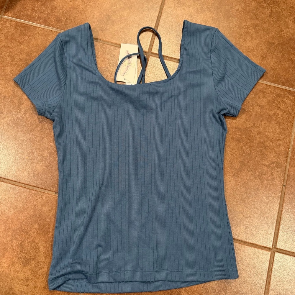 Jessica Simpson Blue Ribbed Top - Picture 3 of 3